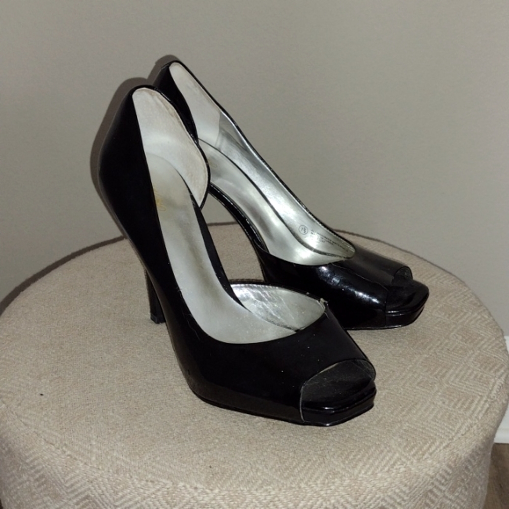 Women's Mossimo Patent Leather Black Open Toe Pumps High Heels